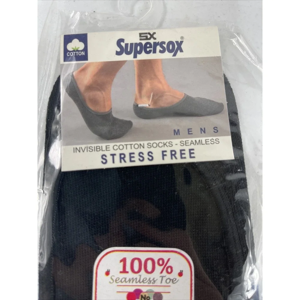 Supersox Mens Black invisible Cotton‎ Socks Seamless Medium 8-10